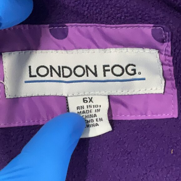 London Fog Girls Purple with Polka Dot Fleece-Lined, Rain Jacket Coat, Size 6X - Picture 3 of 4